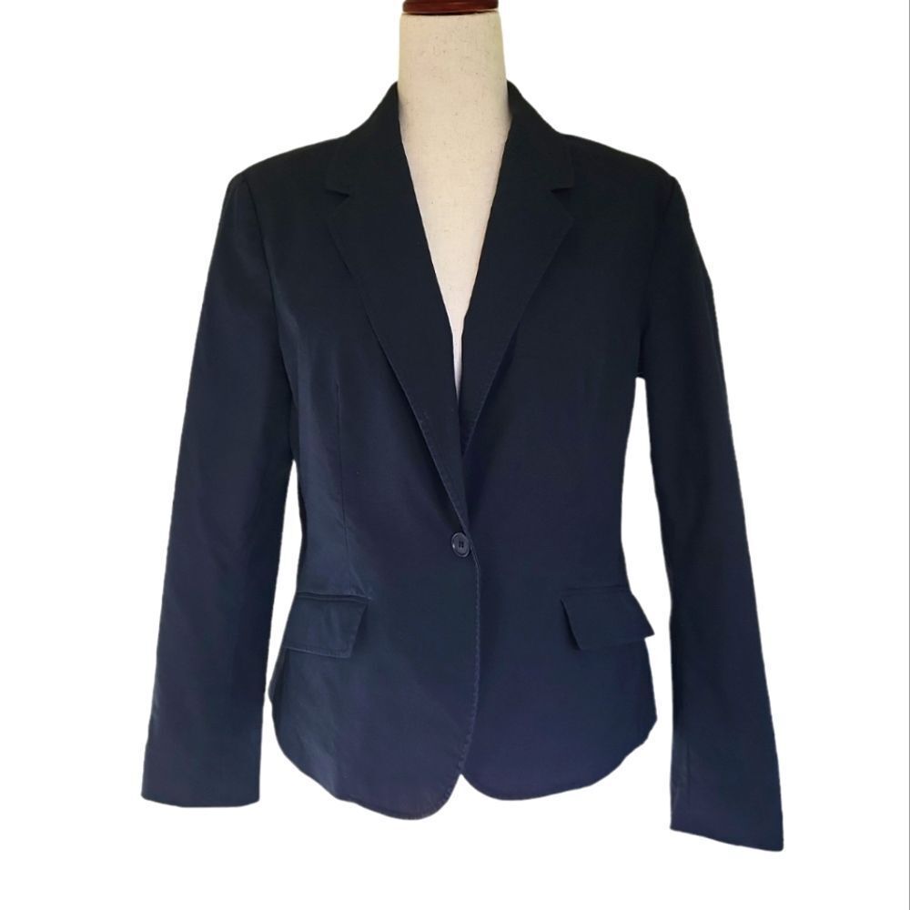 EUC cotton New York & Company women's black one button blazer jacket top, 14